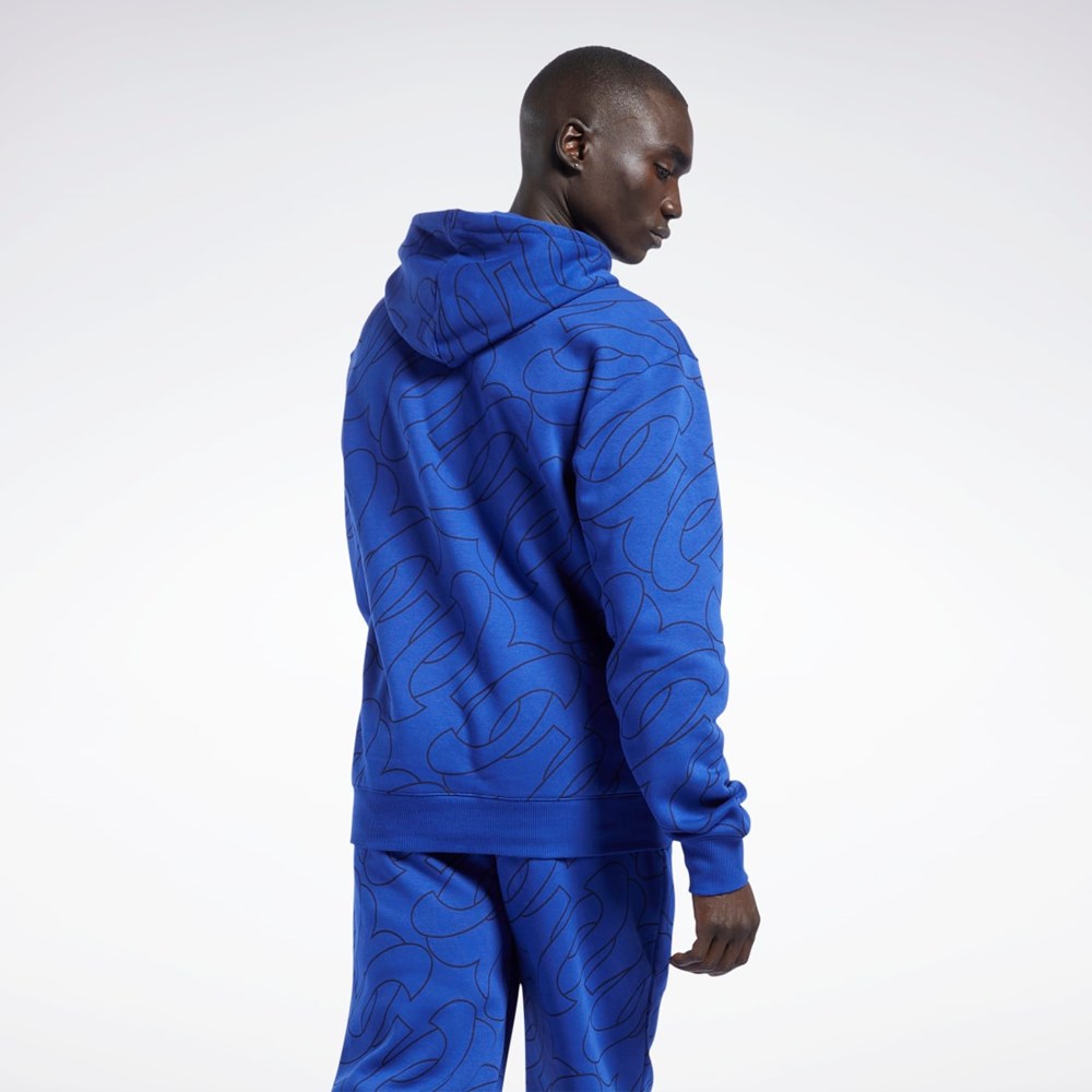 Reebok Basketball Question Allover Print Fleece Hoodie Classic Cobalt | ORQHC-2645