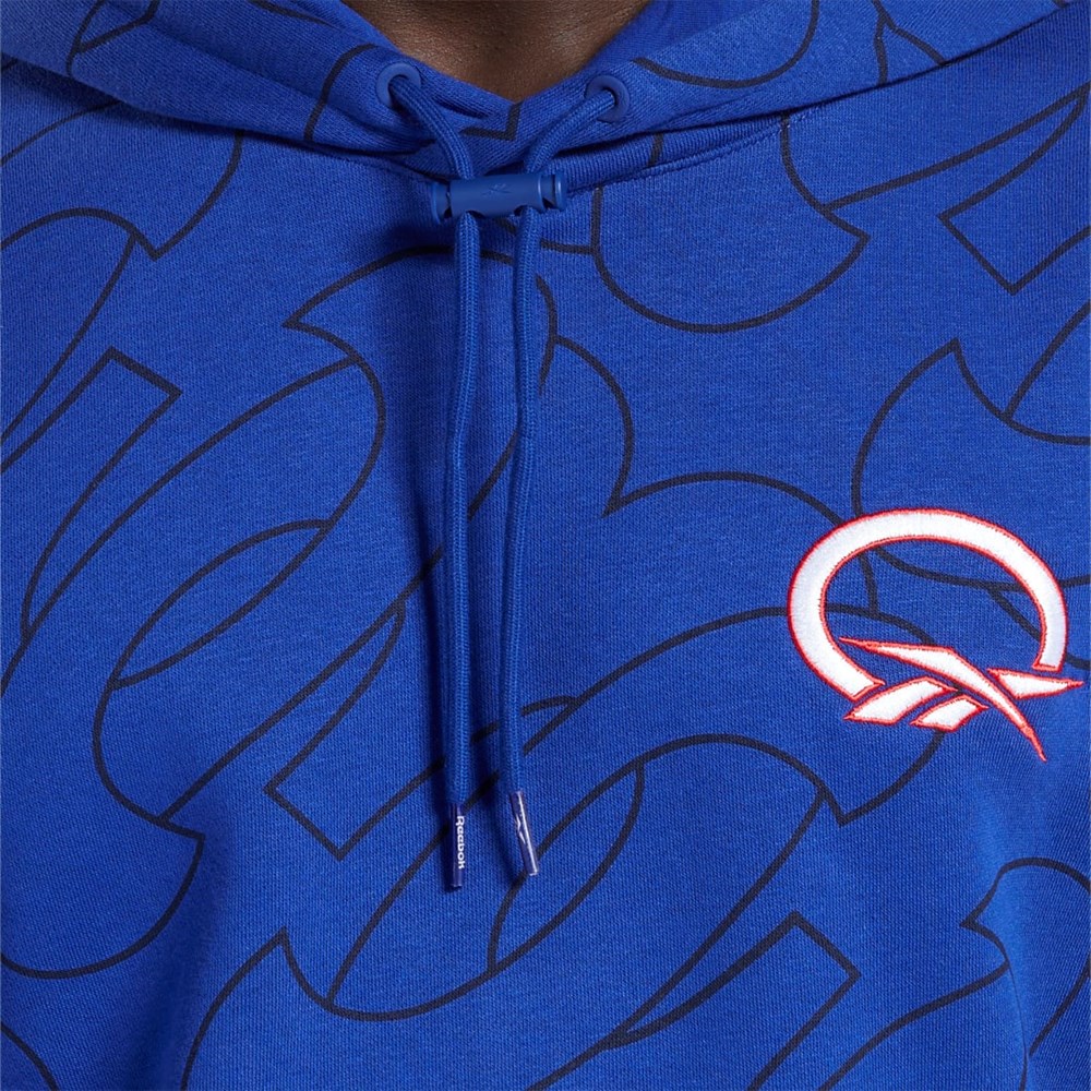 Reebok Basketball Question Allover Print Fleece Hoodie Classic Cobalt | ORQHC-2645