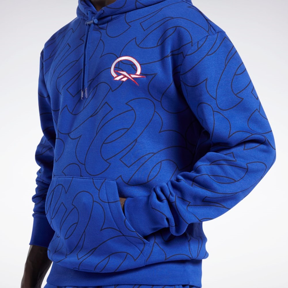 Reebok Basketball Question Allover Print Fleece Hoodie Classic Cobalt | ORQHC-2645