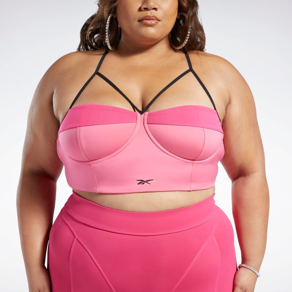 Reebok Cardi B Bralette (Plus Size) Rosa Rosa | AMCLP-0397