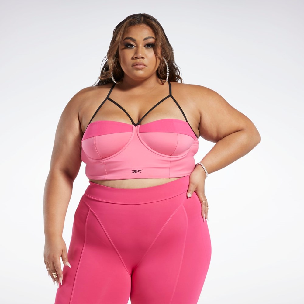 Reebok Cardi B Bralette (Plus Size) Rosa Rosa | AMCLP-0397