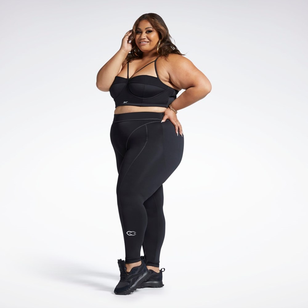 Reebok Cardi B Bralette (Plus Size) Svarta Vita | CHTPL-5096