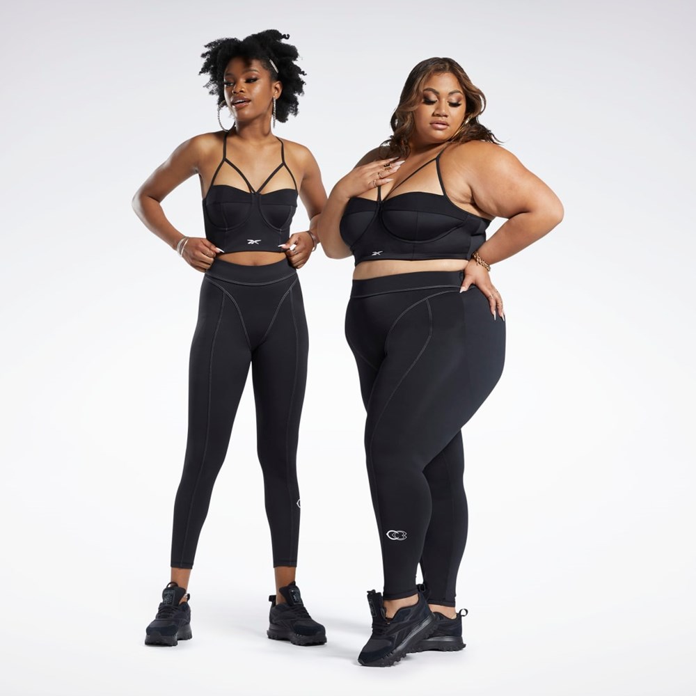 Reebok Cardi B Bralette (Plus Size) Svarta Vita | CHTPL-5096