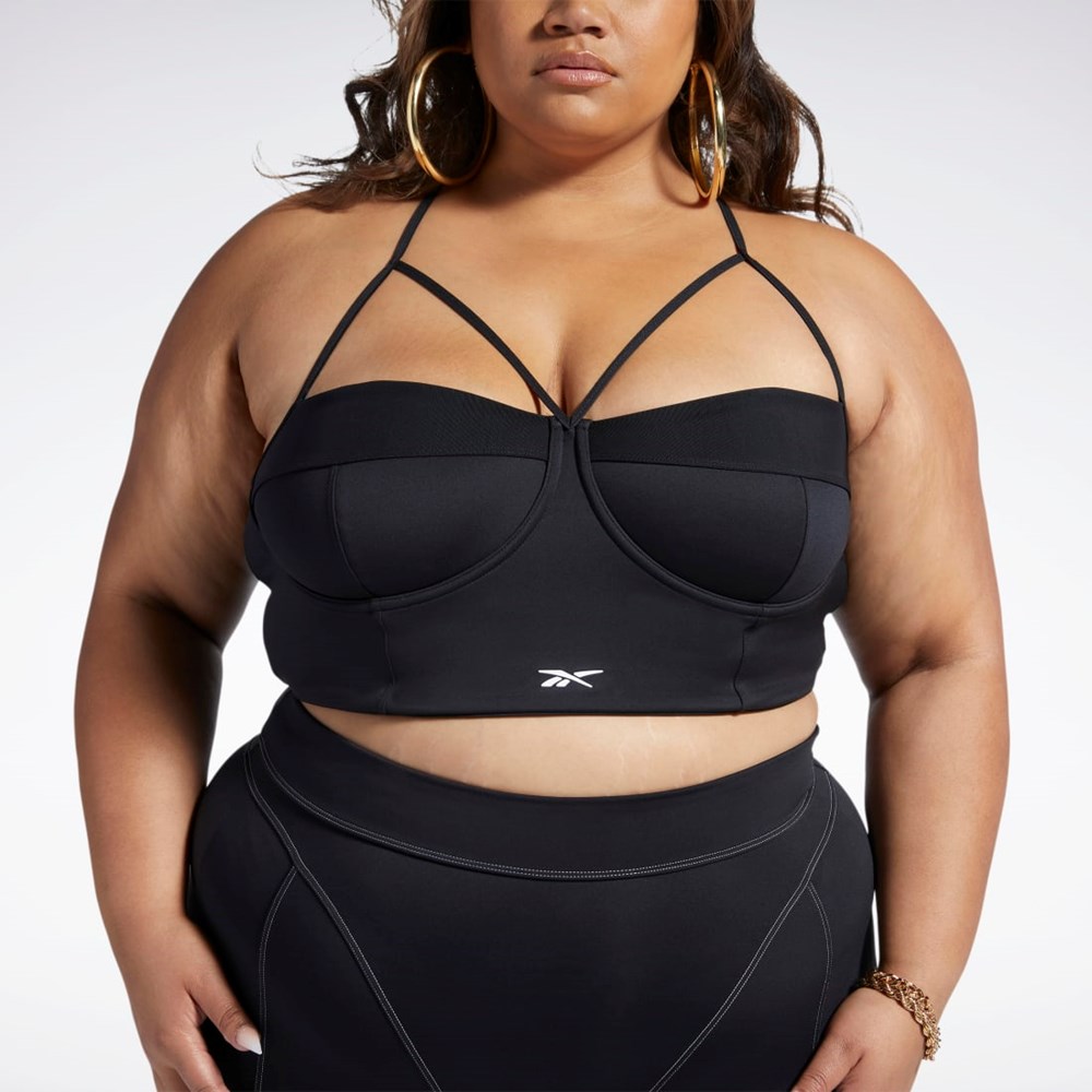 Reebok Cardi B Bralette (Plus Size) Svarta Vita | CHTPL-5096