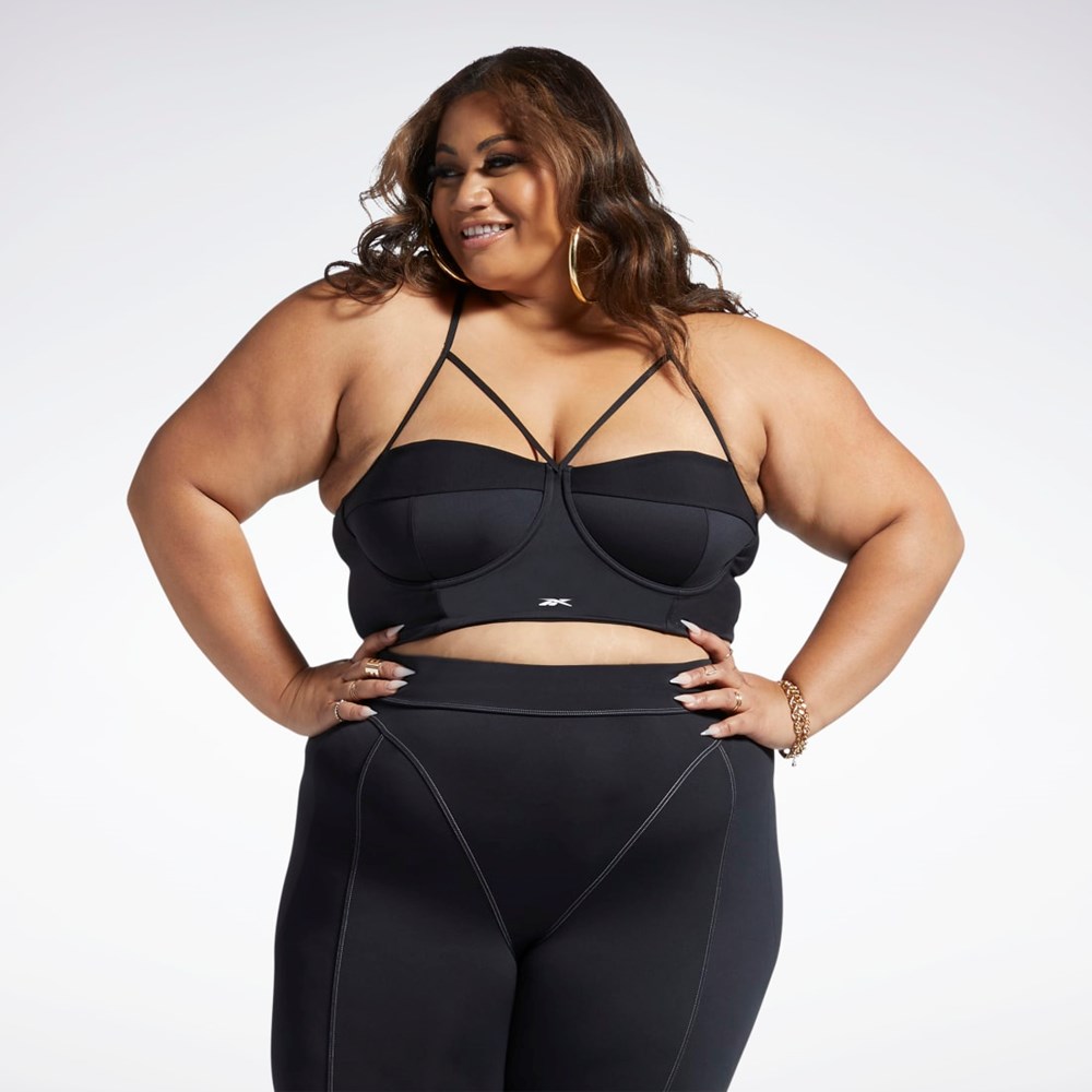 Reebok Cardi B Bralette (Plus Size) Svarta Vita | CHTPL-5096