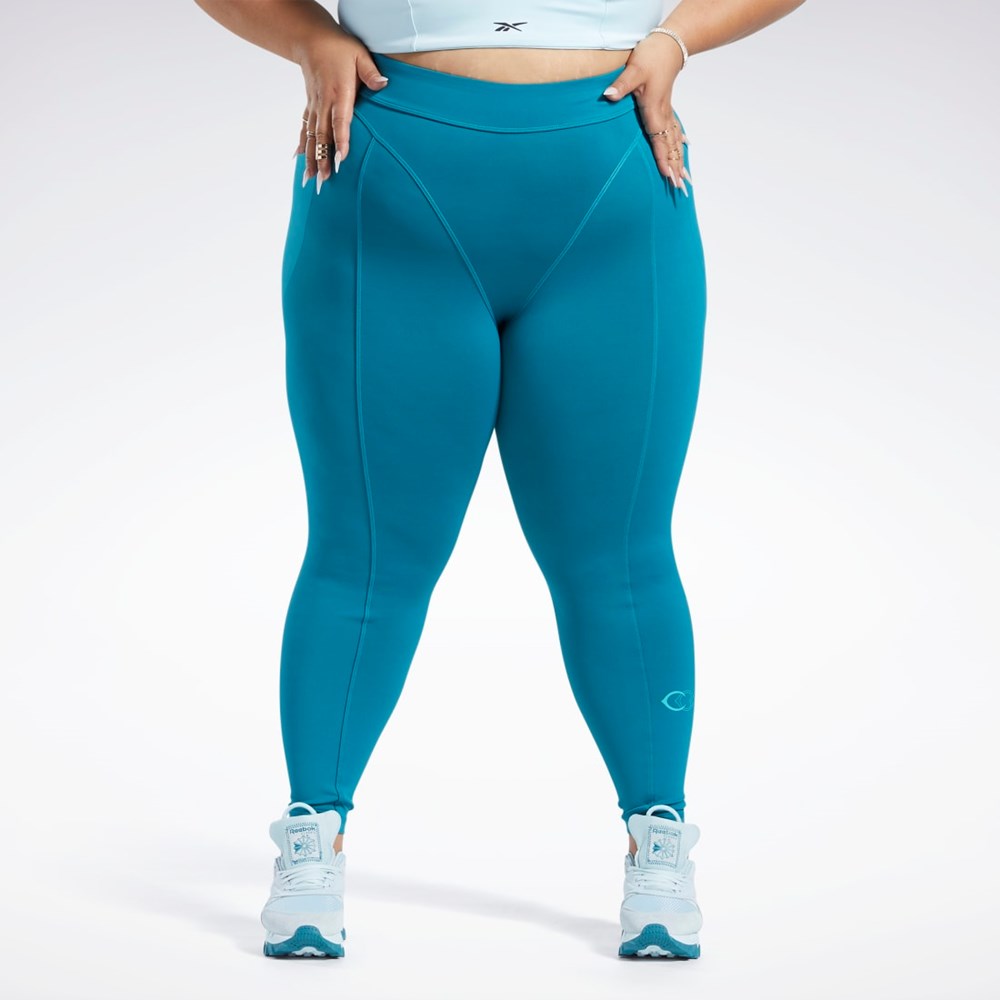 Reebok Cardi B High-Rise Tights (Plus Size) Seaport Teal | KAHOE-5031