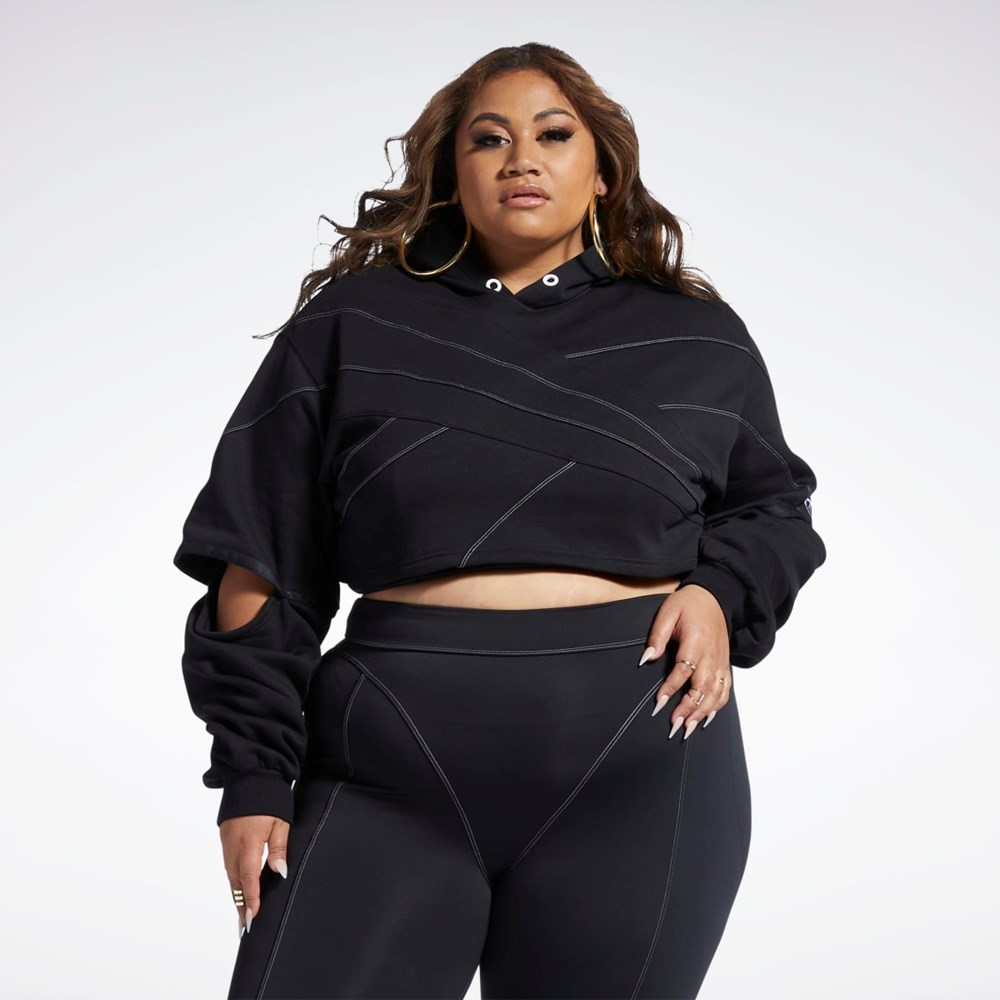 Reebok Cardi B Knit Hoodie (Plus Size) Svarta Svarta | EKAWH-3829