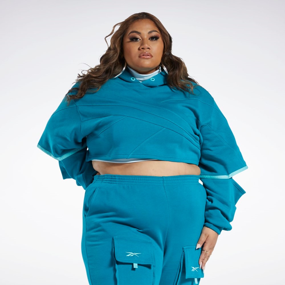 Reebok Cardi B Knit Hoodie (Plus Size) Seaport Teal / Seaport Teal | RUTAJ-2756