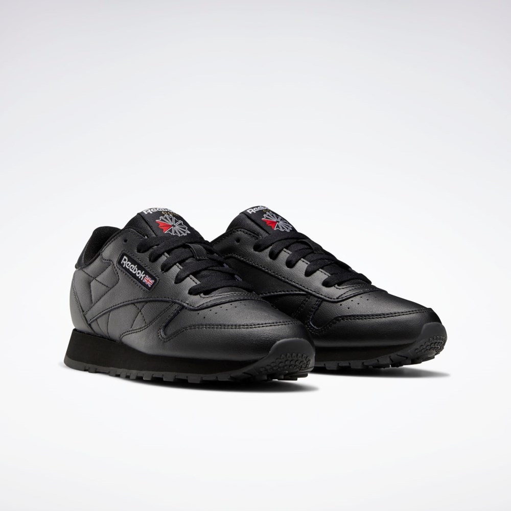 Reebok Classic Leather Shoes - Grade School Svarta Svarta Svarta | NYFPQ-6309