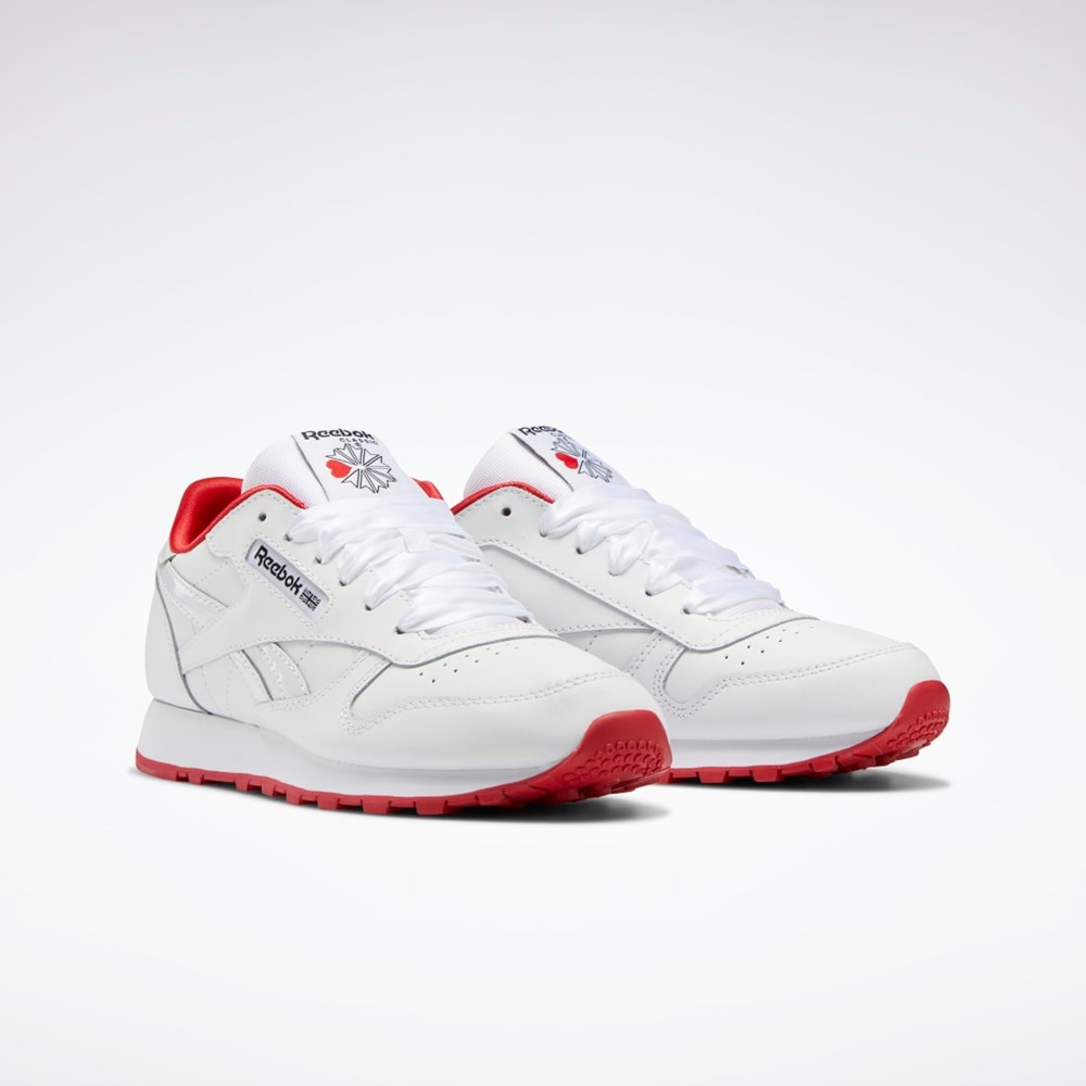 Reebok Classic Leather Shoes - Grade School Vita Vita Röda | YSQHI-1958