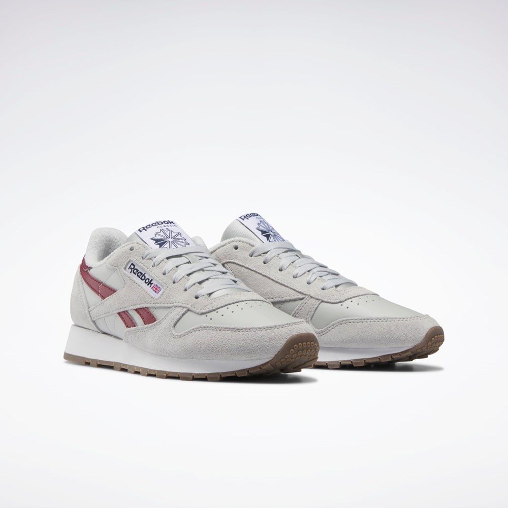 Reebok Classic Leather Shoes Grå Grå Vinröda | NSZIP-5023