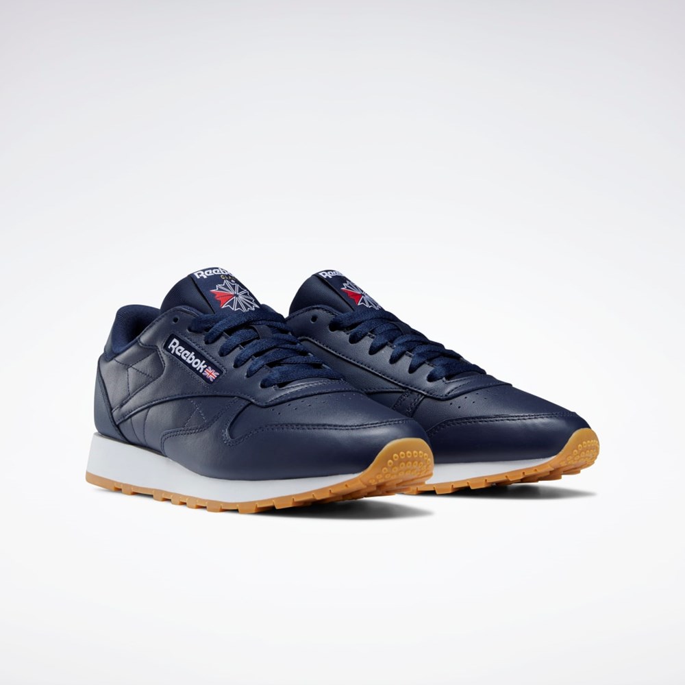 Reebok Classic Leather Shoes Marinblå Vita | MBRGK-9062