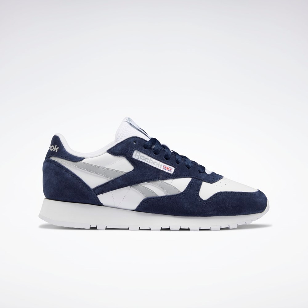 Reebok Classic Leather Shoes Marinblå Vita Grå | VJNAX-9245