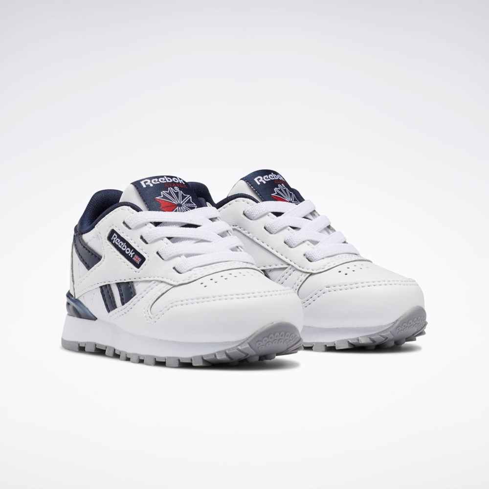 Reebok Classic Leather Step 'n' Flash Shoes - Toddler Vita Vita Marinblå | NYLMG-3480