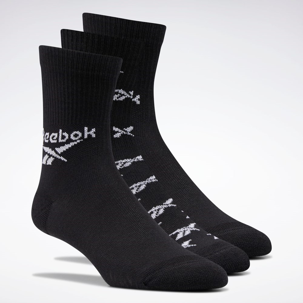 Reebok Classics Fold-Over Crew Socks 3 Pairs Svarta | FPJKQ-8309