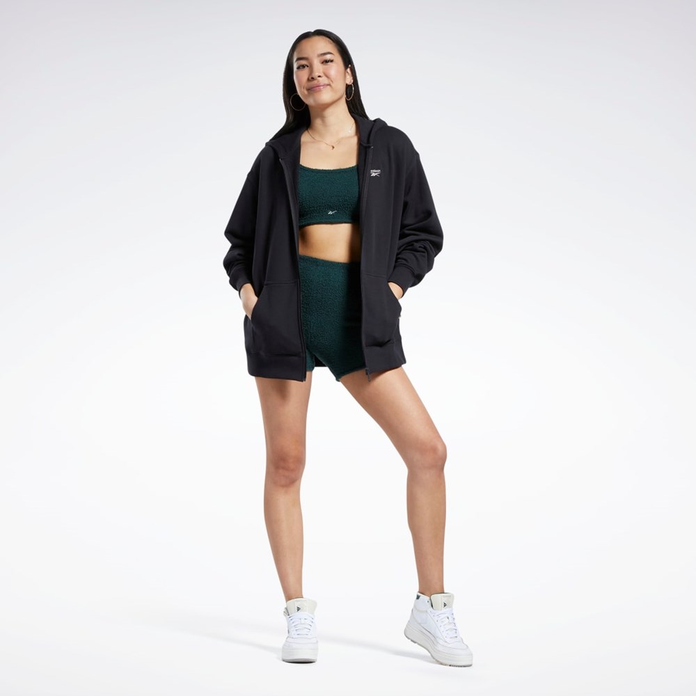 Reebok Classics Oversized Long Zip-Up Hoodie Svarta | ATHRU-9726