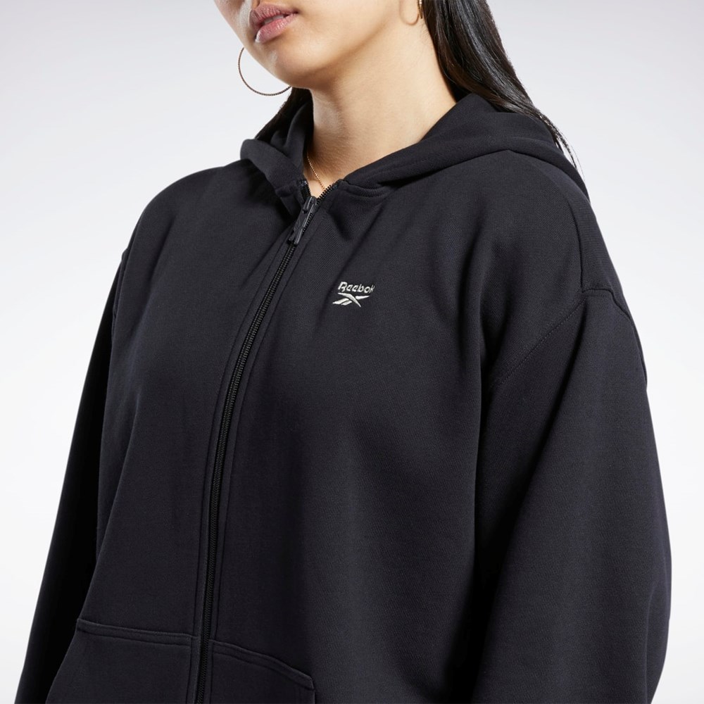 Reebok Classics Oversized Long Zip-Up Hoodie Svarta | ATHRU-9726