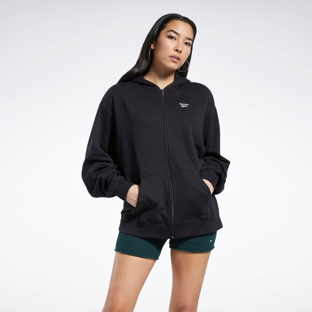 Reebok Classics Oversized Long Zip-Up Hoodie Svarta | ATHRU-9726