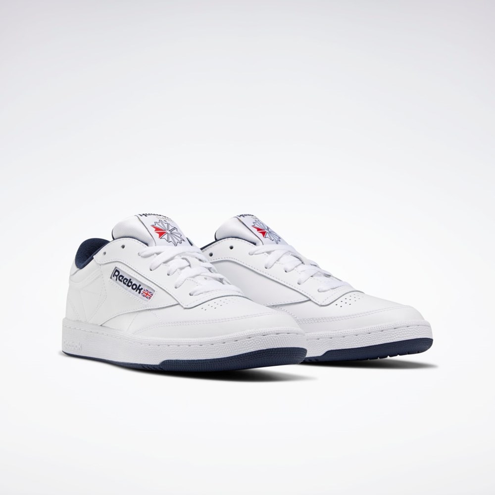 Reebok Club C 85 Shoes Vita Marinblå | RAKFV-9326