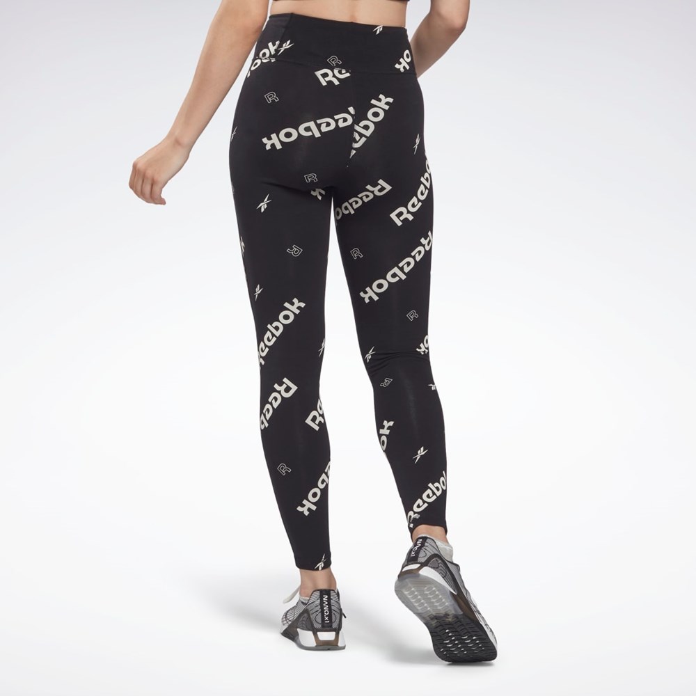 Reebok Identity Bomull Printed Leggings Svarta | OVXLG-5436