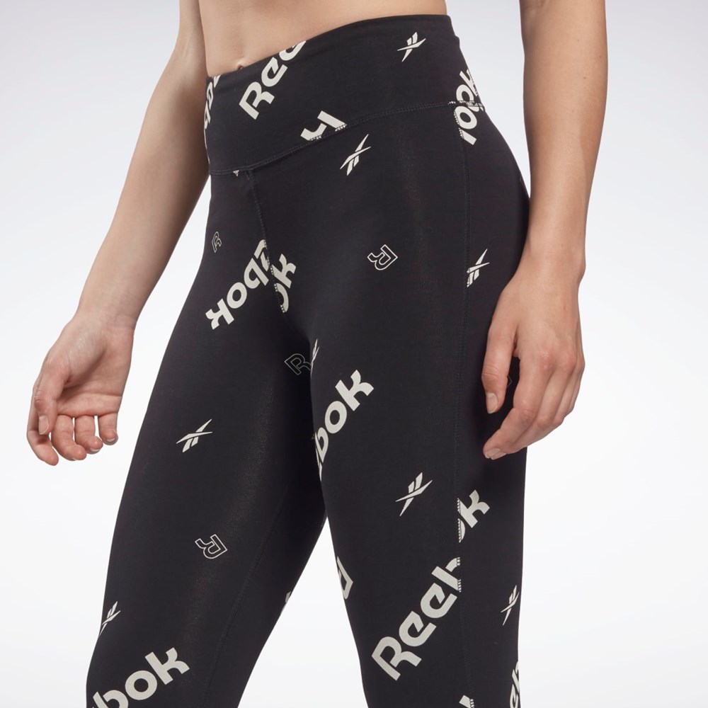 Reebok Identity Bomull Printed Leggings Svarta | OVXLG-5436