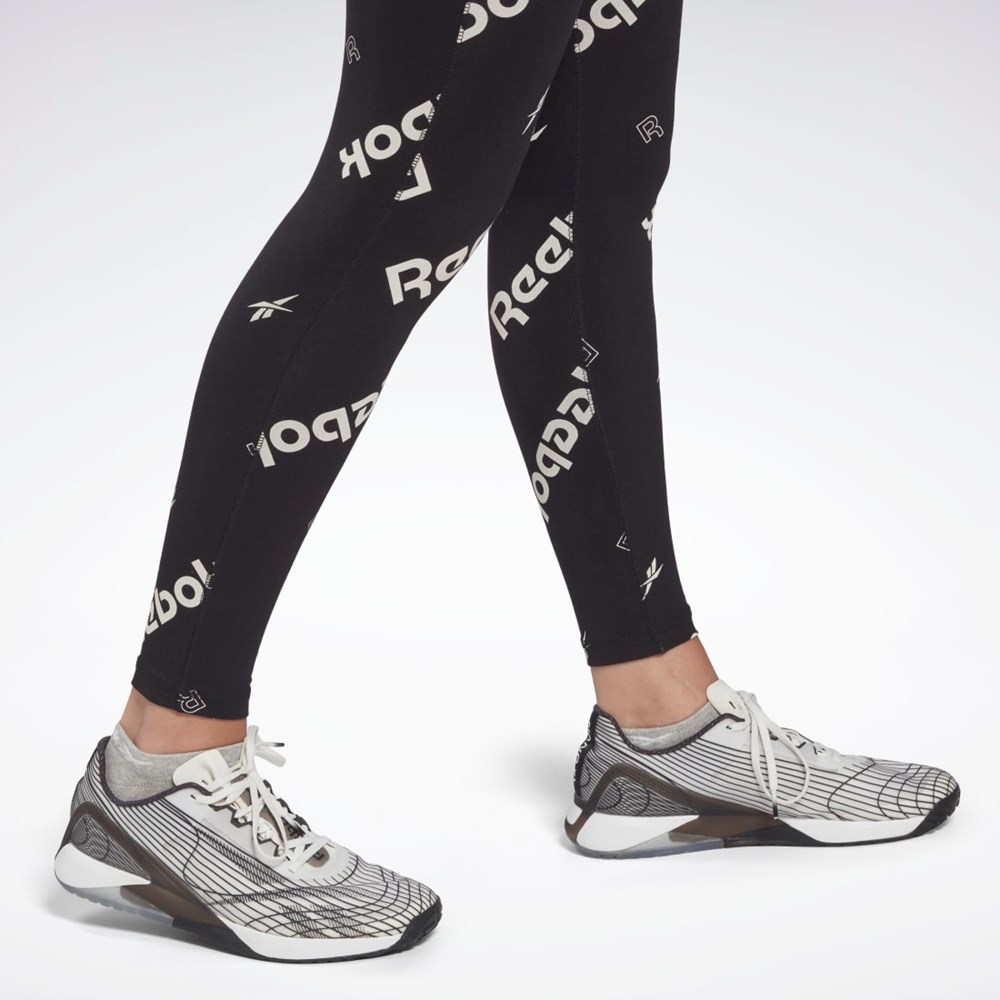 Reebok Identity Bomull Printed Leggings Svarta | OVXLG-5436