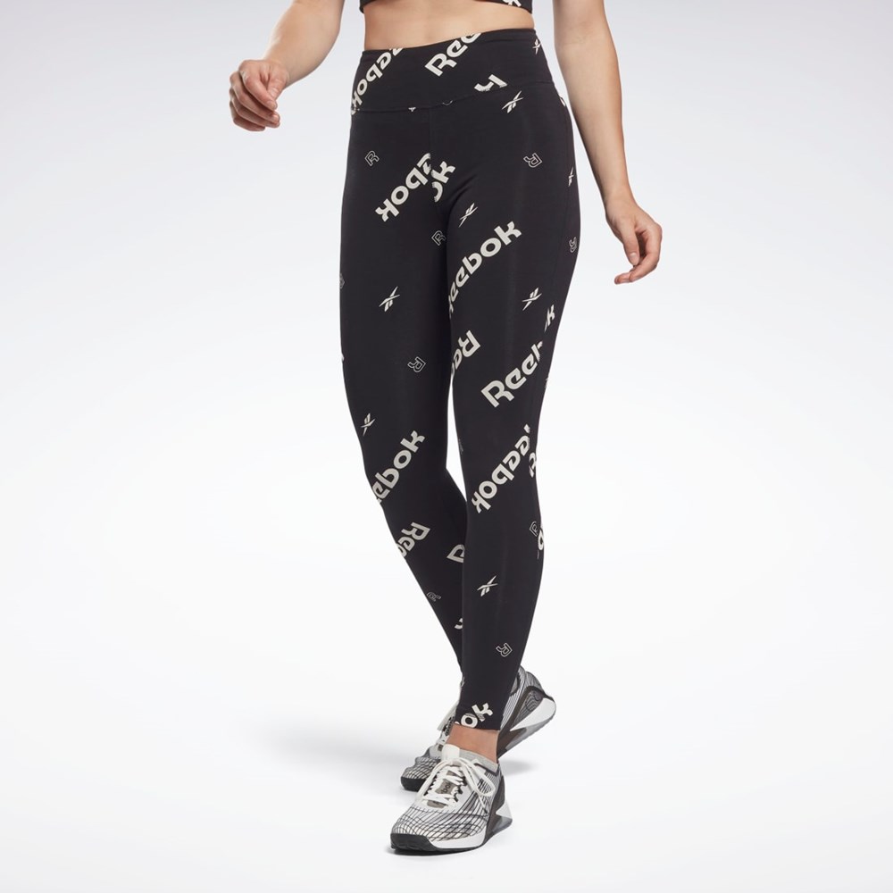 Reebok Identity Bomull Printed Leggings Svarta | OVXLG-5436