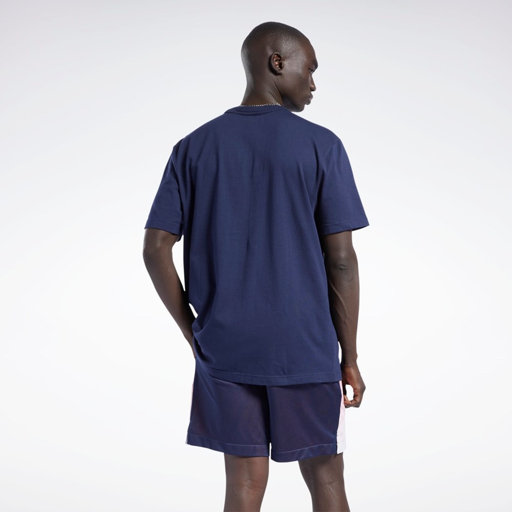 Reebok Iverson Basketball I3 Blue Print Korta Sleeve T-Shirt Marinblå | JXNCZ-1953