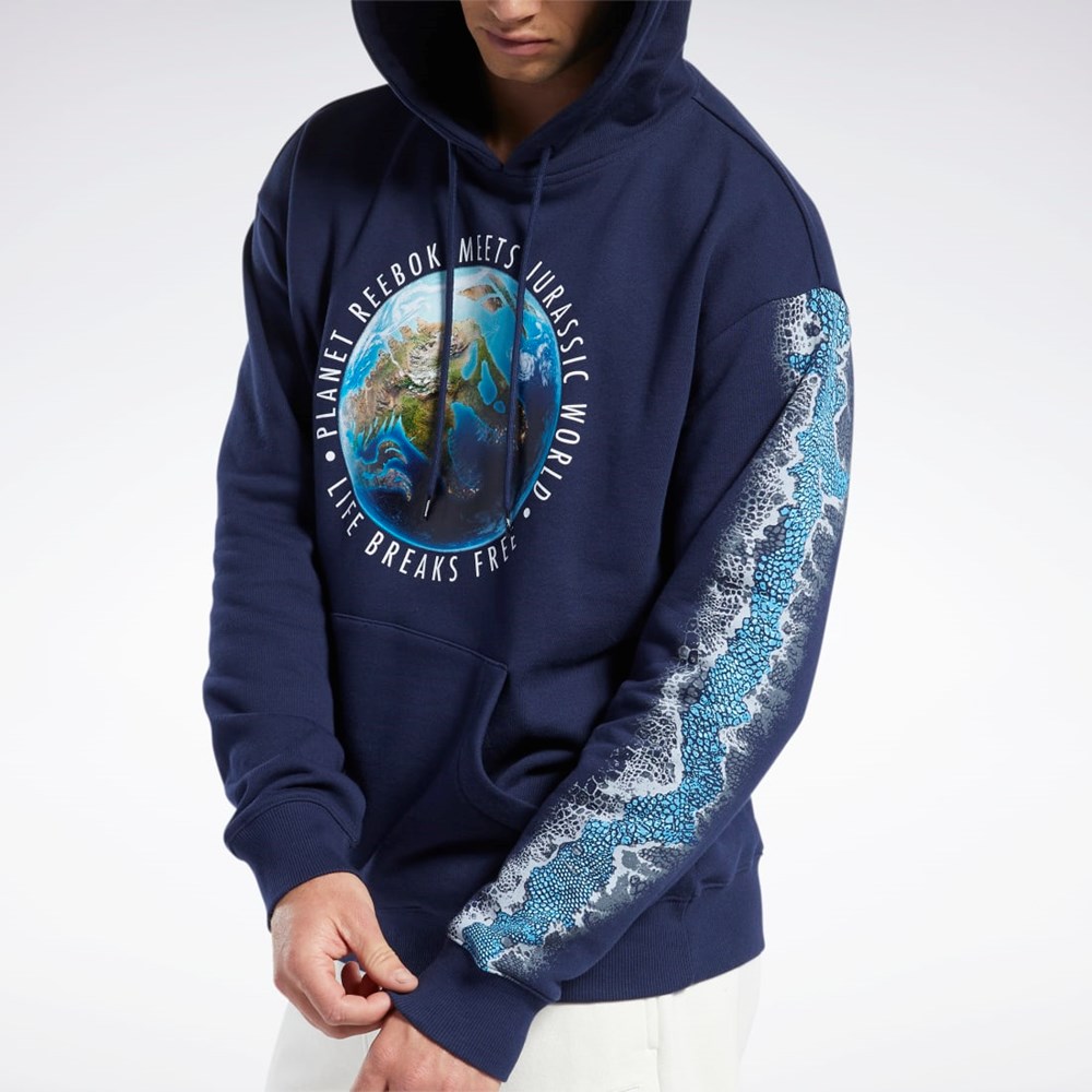 Reebok Jurassic World Tryck Hoodie Marinblå | KQLZO-8026