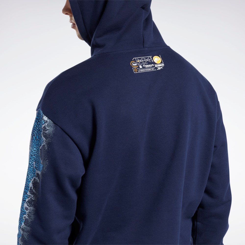 Reebok Jurassic World Tryck Hoodie Marinblå | KQLZO-8026