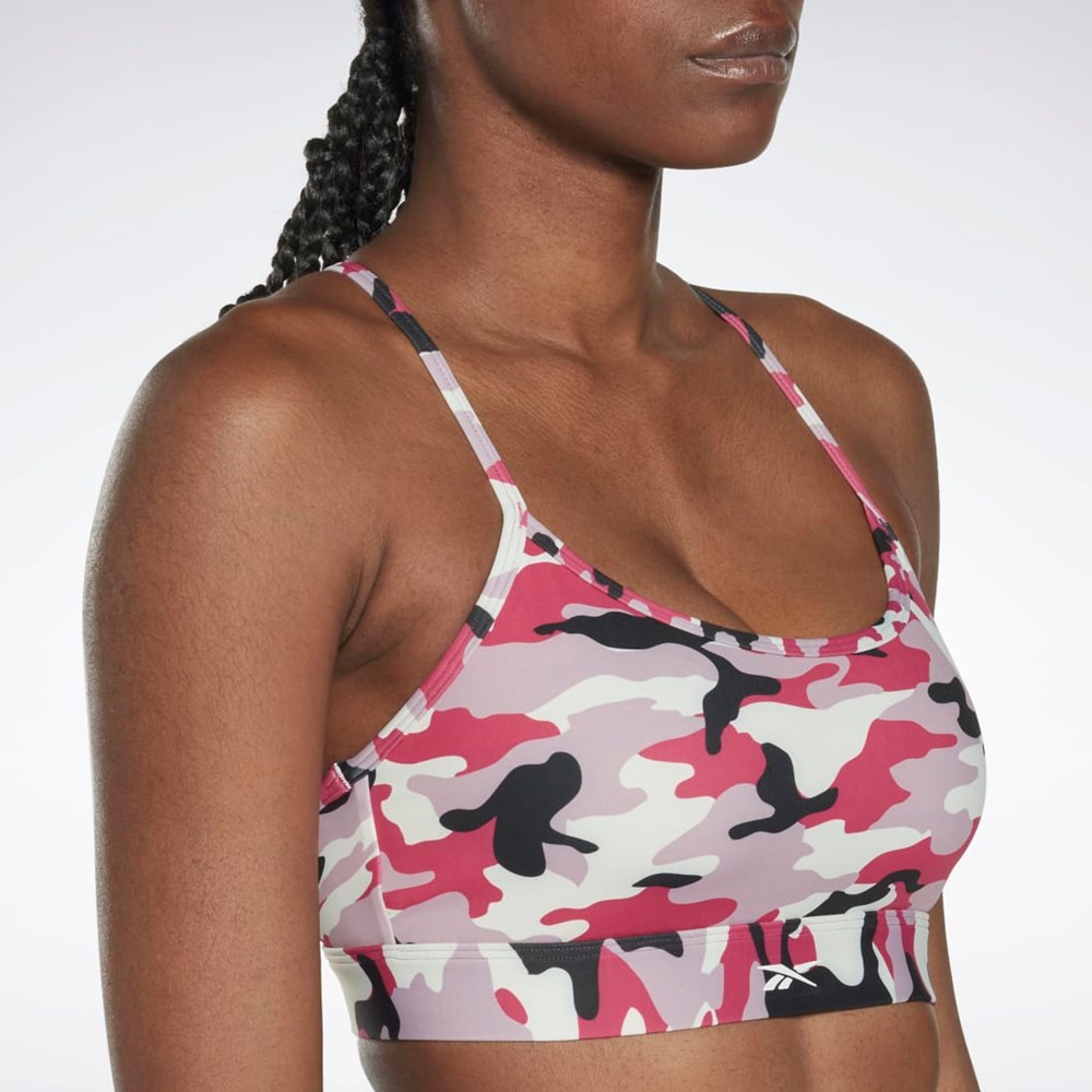 Reebok Lux Mager Rem Camo Print Sports Bra Rosa | STQKP-9873