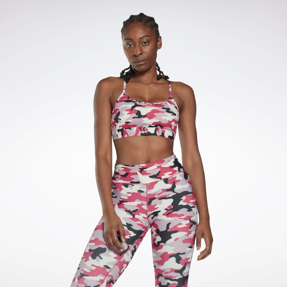 Reebok Lux Mager Rem Camo Print Sports Bra Rosa | STQKP-9873