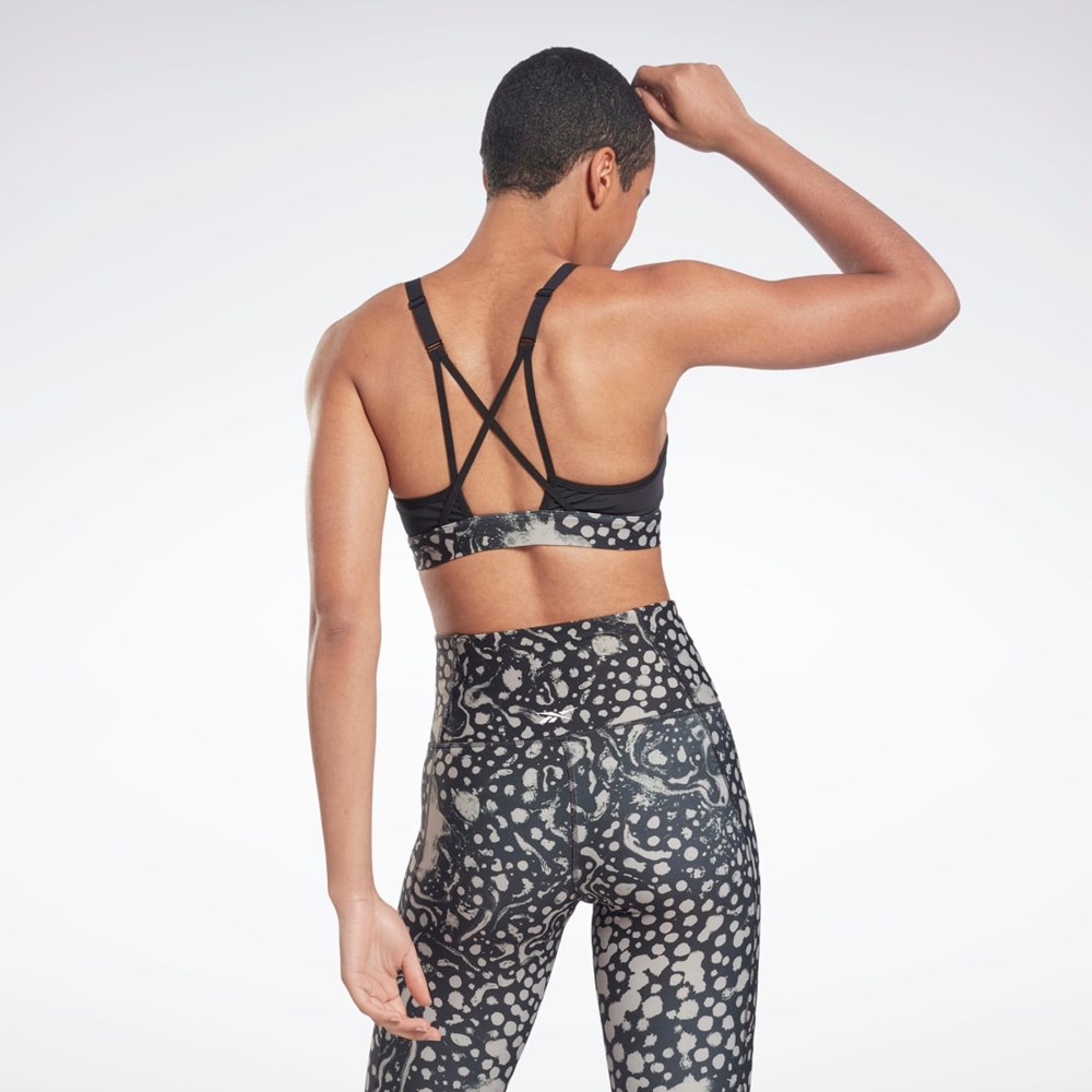 Reebok Lux Snörade Modern Safari Print Sports Bra Svarta | GCPIY-5816