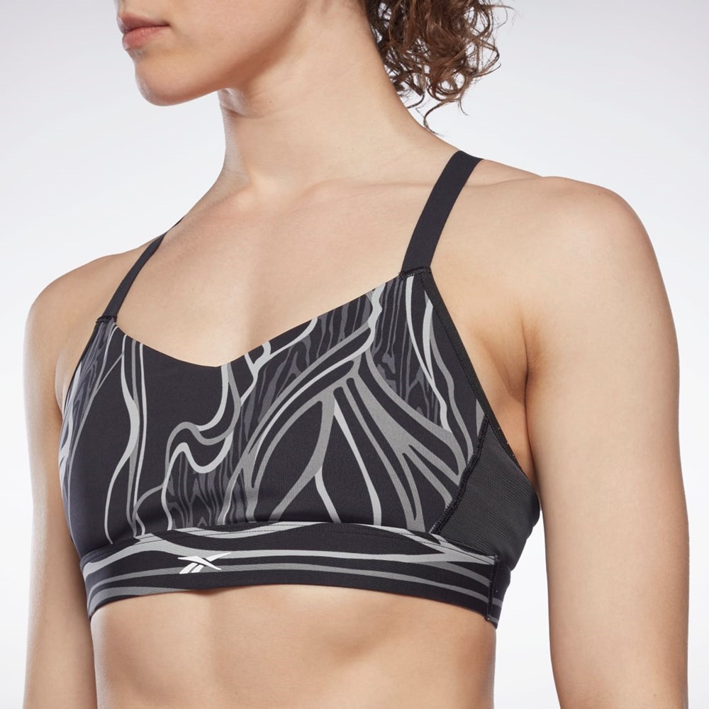 Reebok Lux Snörade Nature Grown Print Sports Bra Svarta | PZMXA-2765