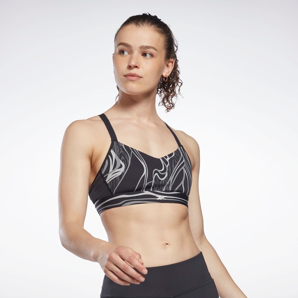 Reebok Lux Snörade Nature Grown Print Sports Bra Svarta | PZMXA-2765