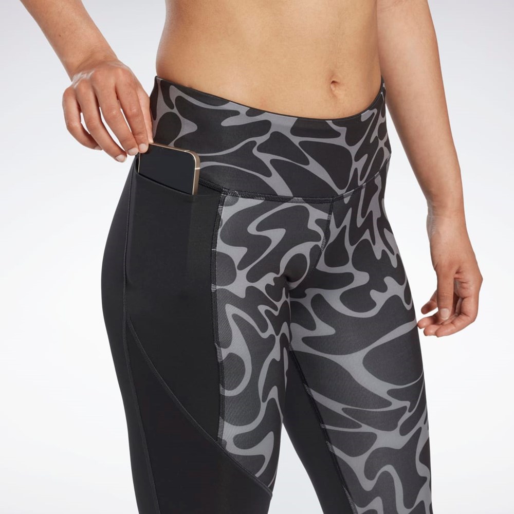 Reebok Löpar Printed Capri Tights Svarta | HOBRS-0479