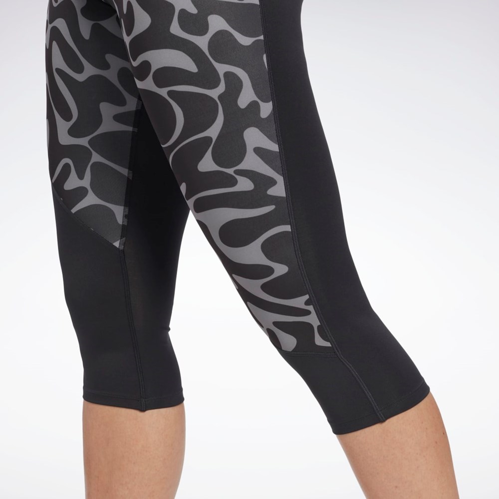 Reebok Löpar Printed Capri Tights Svarta | HOBRS-0479