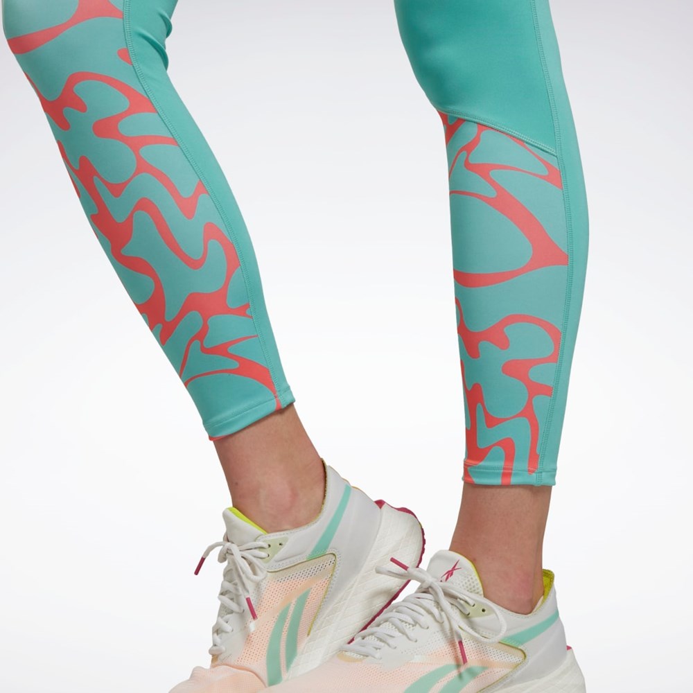 Reebok Löpar Printed Leggings Semi Classic Teal | KNVWY-9405