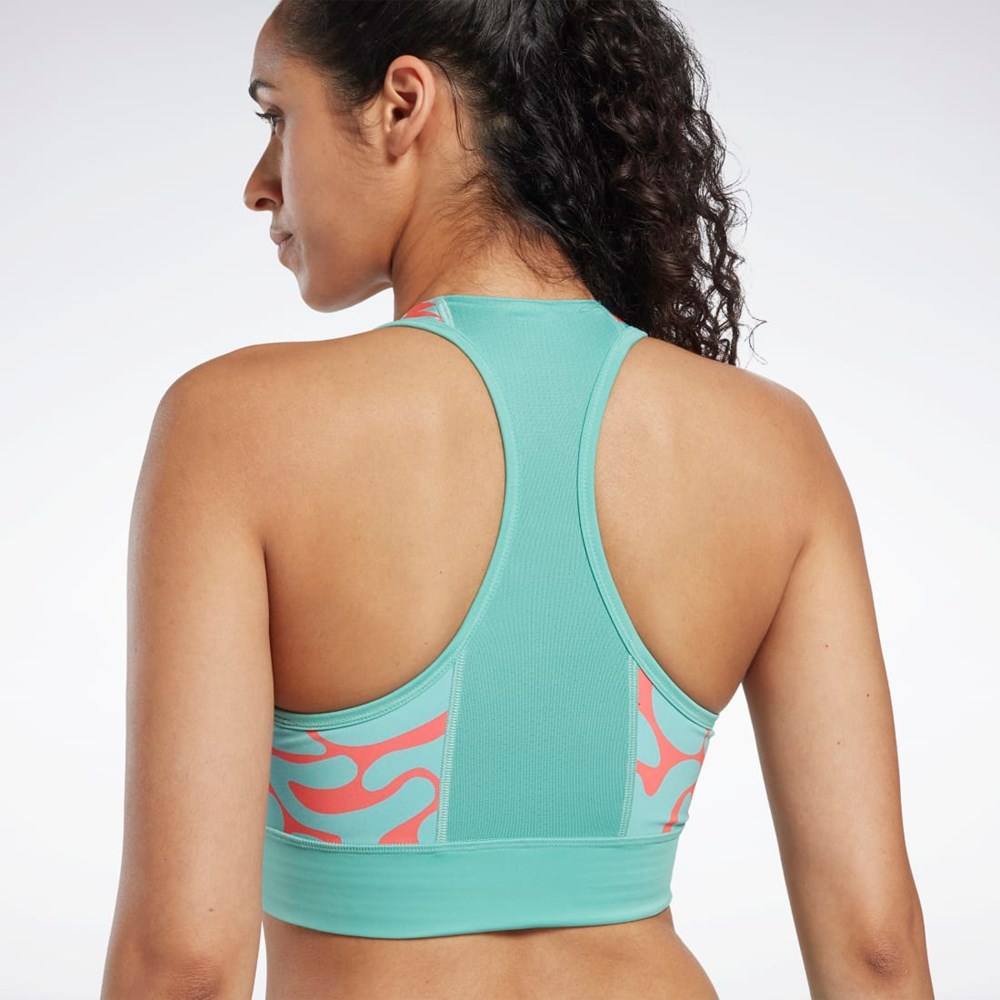 Reebok Löpar Printed Sports Bra Semi Classic Teal | DRUIA-0194