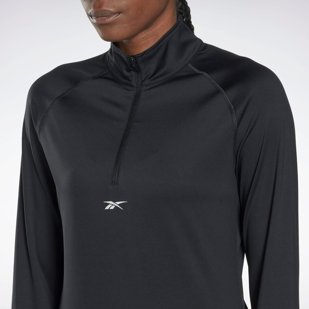 Reebok Löpar Quarter-Zip Sweatshirt Svarta | GPOMU-2803