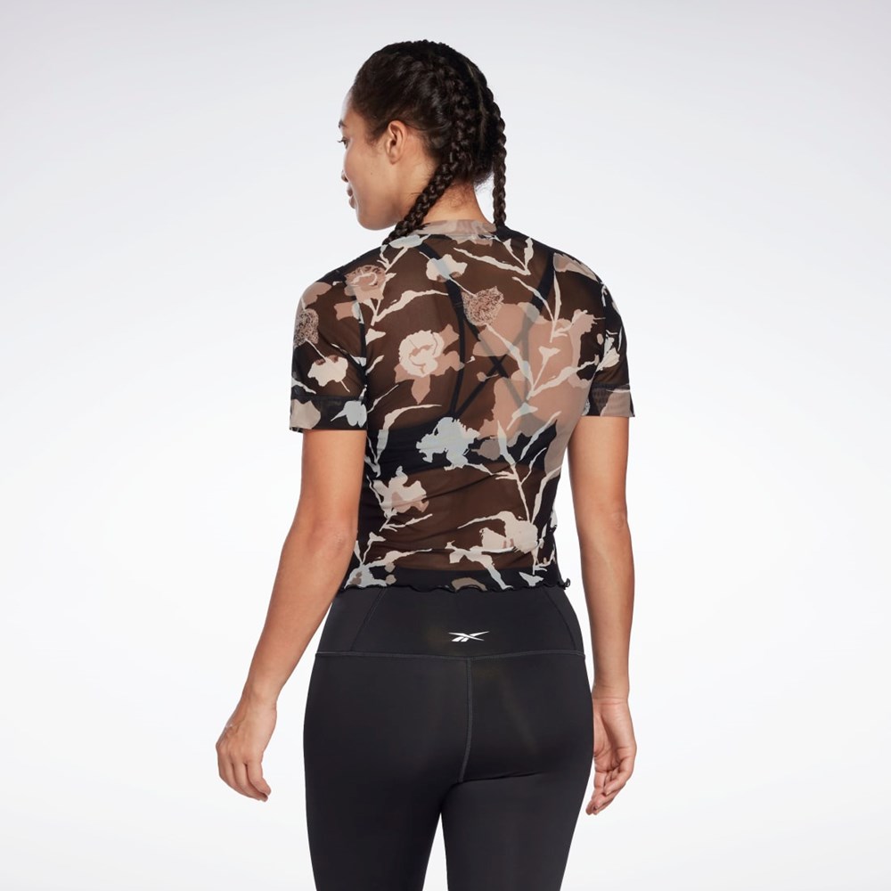 Reebok MYT Allover Print Mesh T-Shirt Svarta | AGRZJ-6739