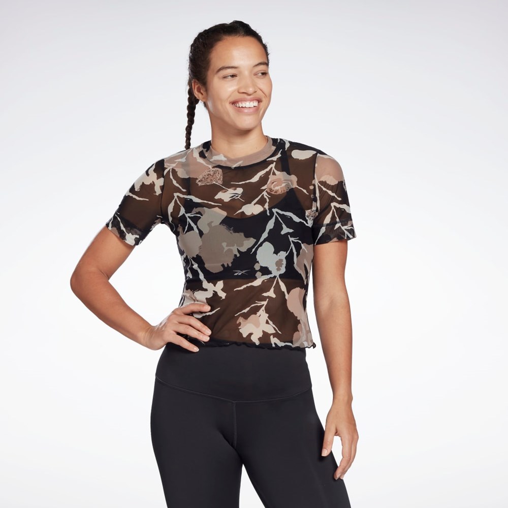 Reebok MYT Allover Print Mesh T-Shirt Svarta | AGRZJ-6739