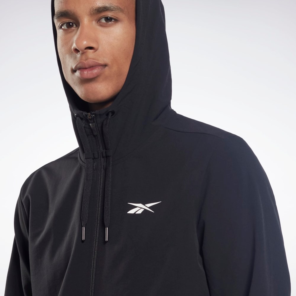 Reebok Performance Woven Zip Up Hoodie Svarta | ILAFO-2591