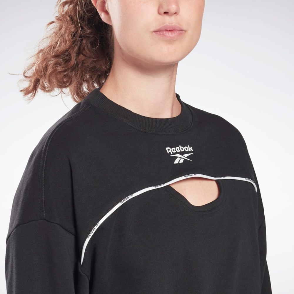 Reebok Piping Crewneck Sweatshirt Svarta | LEBVZ-9451