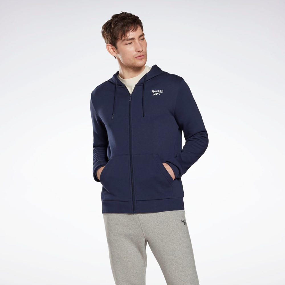 Reebok Reebok Identity Fleece Zip-Up Hoodie Marinblå | ZCMLF-3254