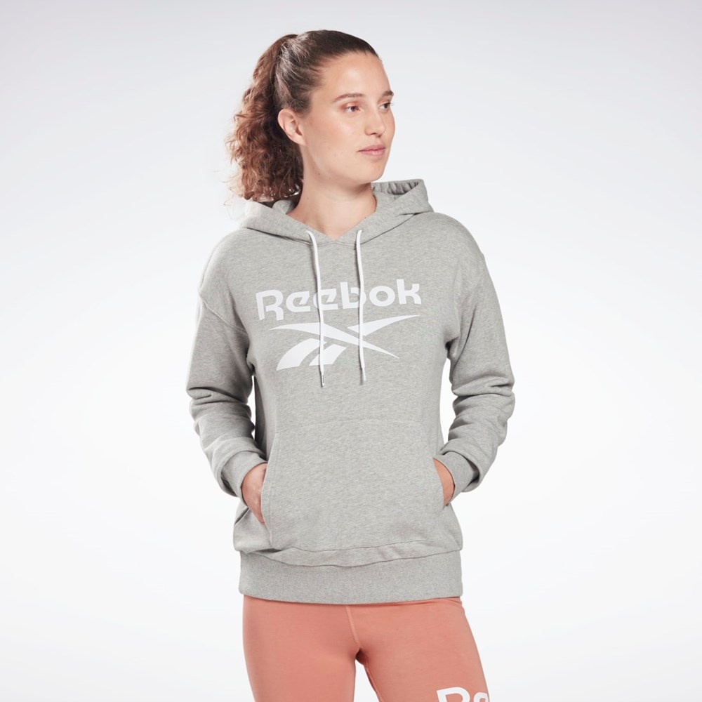 Reebok Reebok Identity Logo French Terry Hoodie Grå Vita Vita | NSZUD-7193