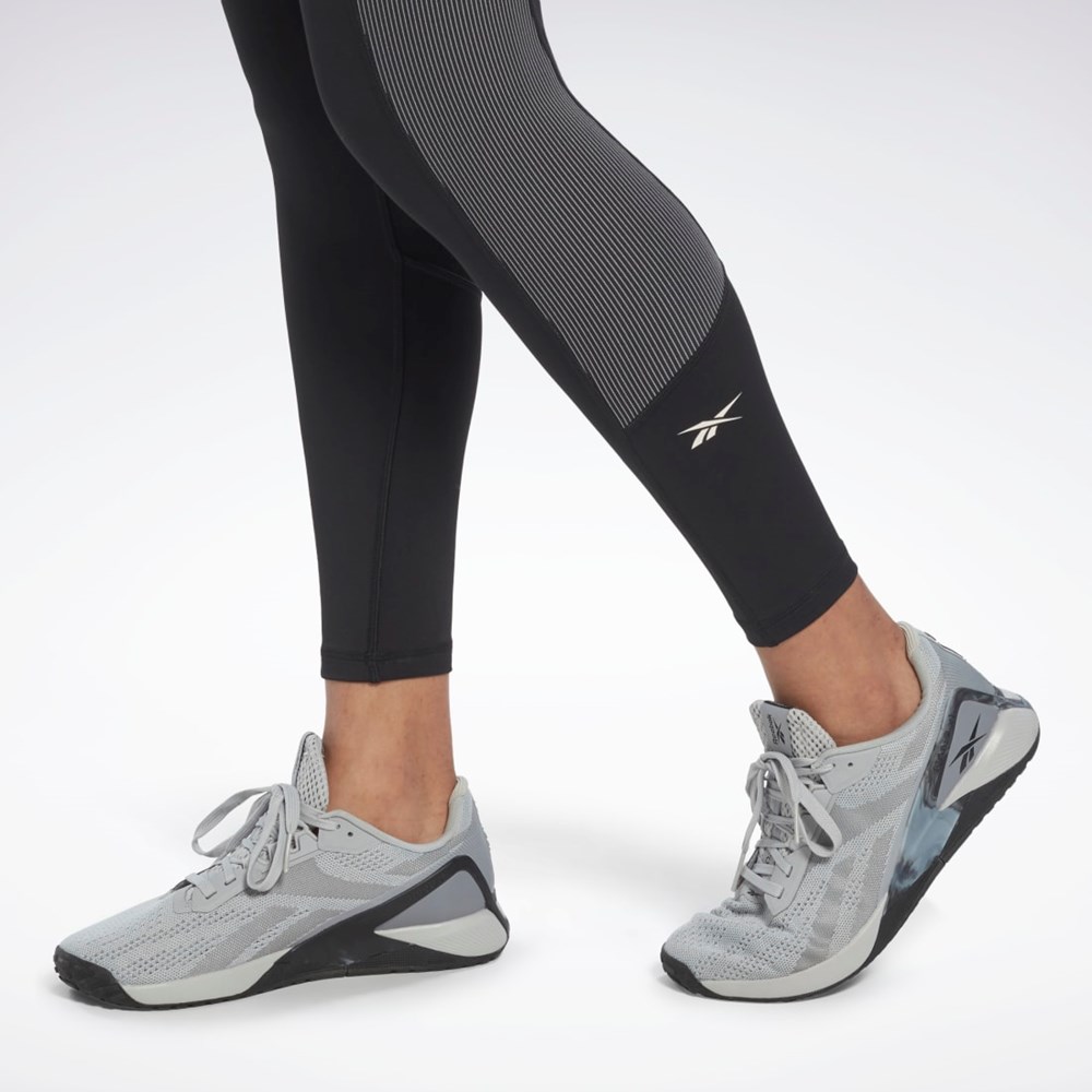 Reebok Rib High-Rise Leggings Svarta | UJBAK-9028