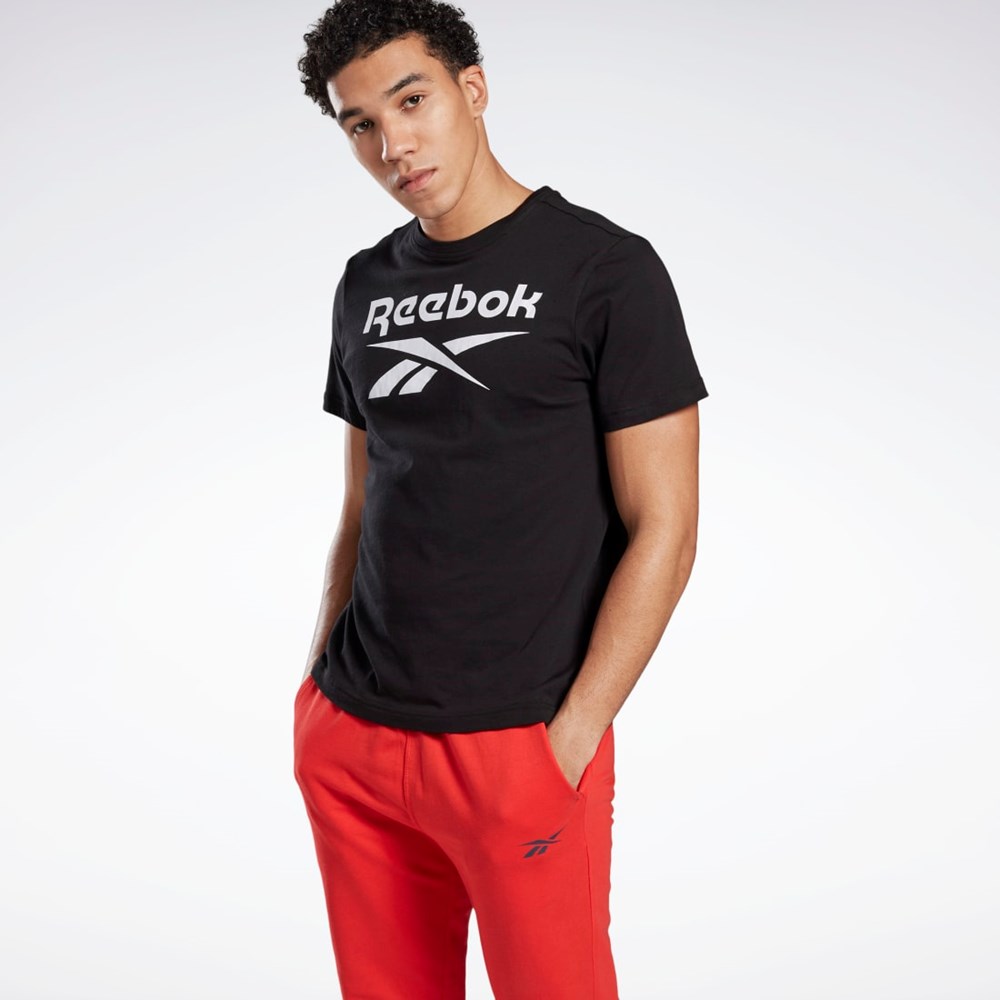 Reebok Tryck Series Reebok Stacked Tee Svarta | QSTBG-3759