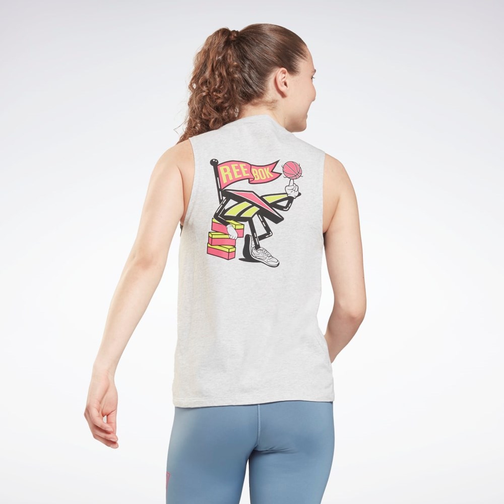 Reebok Tränings Essentials Muscle Tryck Tank Top Ljusgrå | TSOLV-1974