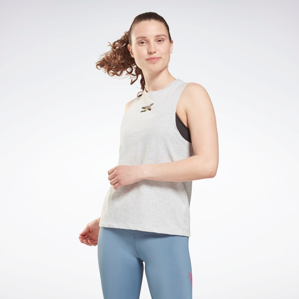 Reebok Tränings Essentials Muscle Tryck Tank Top Ljusgrå | TSOLV-1974